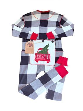 Lazy One Tailgate Adult Pajamas Flapjack Holiday Plaid Unisex Size Medium NEW